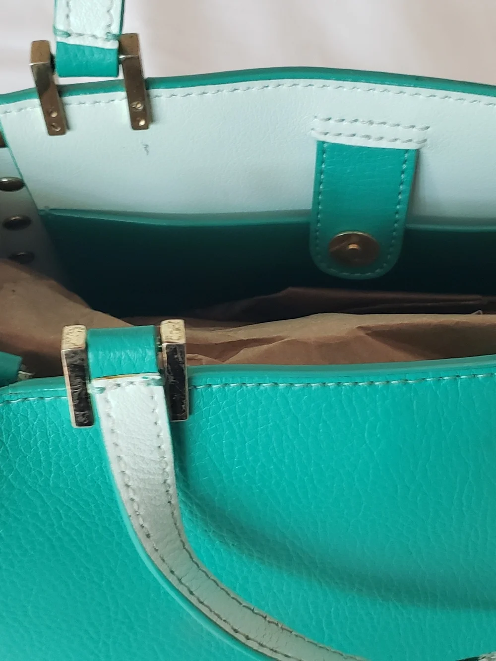 kate spade turquoise pebbled leather satchel with gold hardware